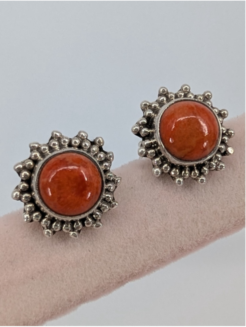 YS India 925 Sterling Silver Orange Spiny Oyster Shell Stud Earrings 3g